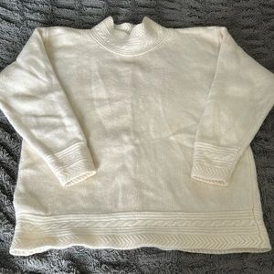 Angora lambswool sweater L mock neck cable knit trim cream knit vintage vibes